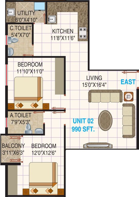 Kushi K G Serenity (2BHK+2T (990 sq ft) 990 sq ft)