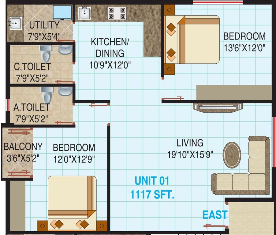 Kushi K G Serenity (2BHK+2T (1,117 sq ft) 1117 sq ft)