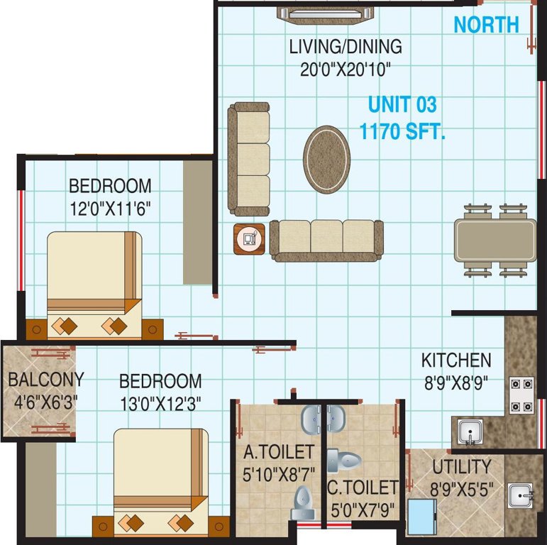 Kushi K G Serenity (2BHK+2T (1,170 sq ft) 1170 sq ft)