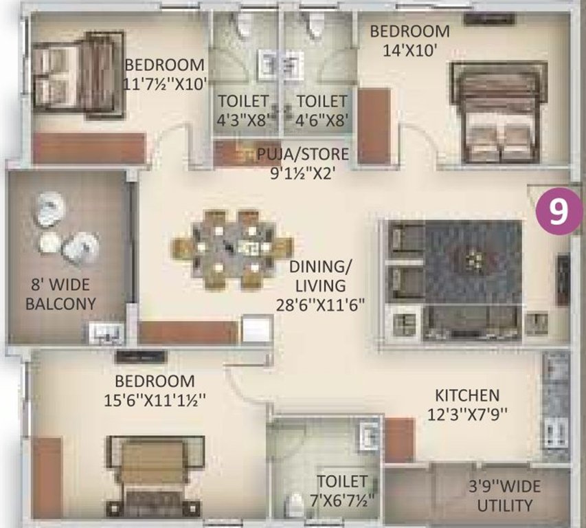 Anuhar Art Of Living (3BHK+3T (1,629.98 sq ft) + Pooja Room 1629.98 sq ft)