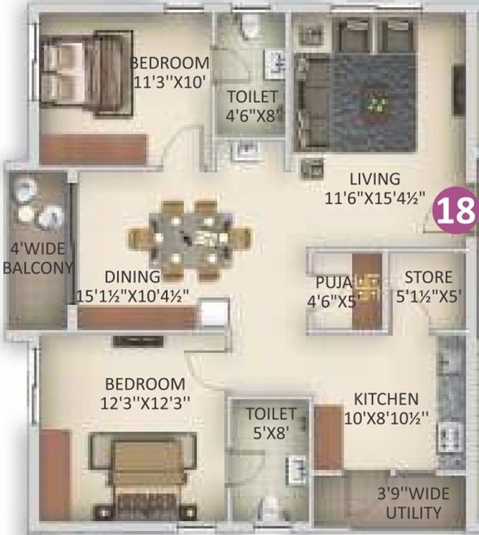Anuhar Art Of Living (2BHK+2T (1,308.03 sq ft) + Pooja Room 1308.03 sq ft)