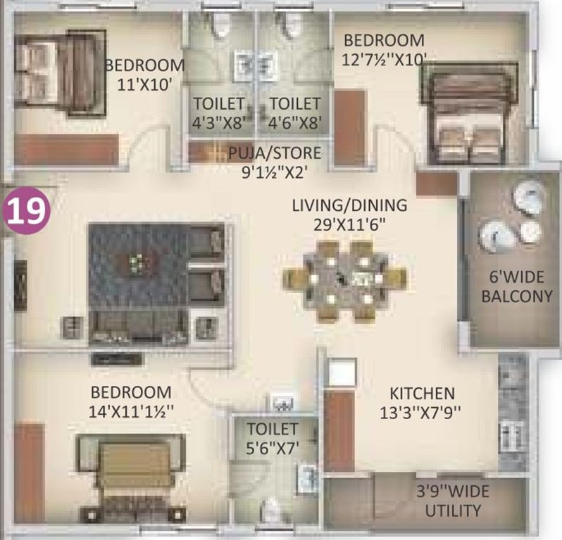 Anuhar Art Of Living (3BHK+3T (1,550 sq ft) + Pooja Room 1550 sq ft)