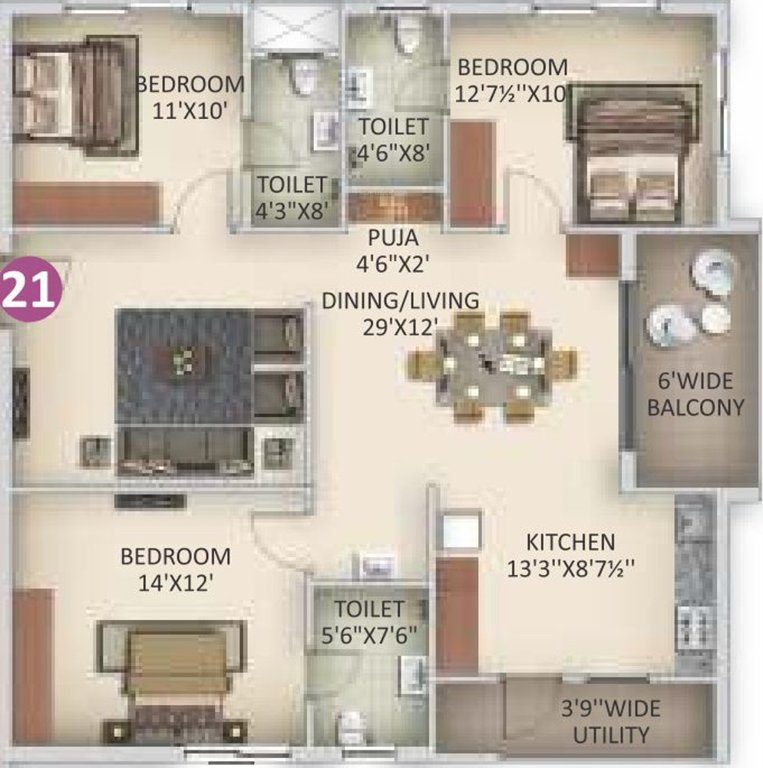 Anuhar Art Of Living (3BHK+3T (1,611.03 sq ft) + Pooja Room 1611.03 sq ft)