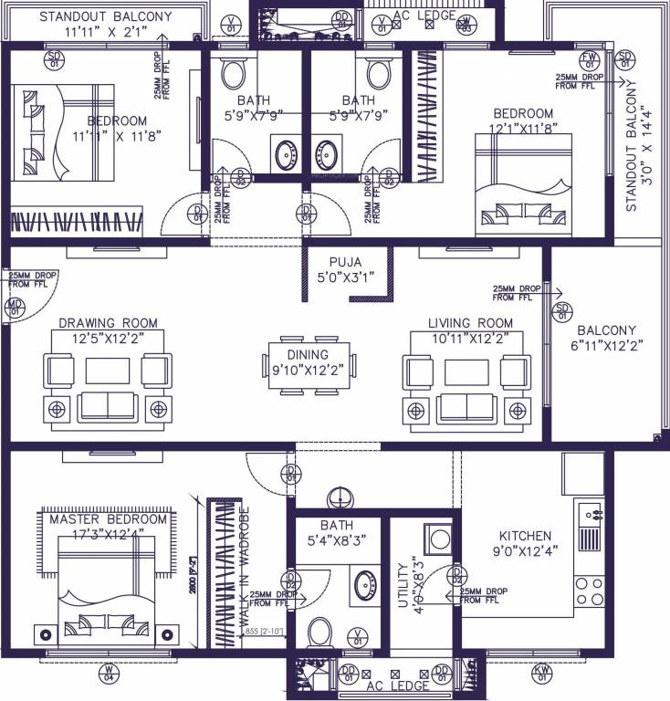 NSL East County (3BHK+3T (2,050.96 sq ft) 2050.96 sq ft)