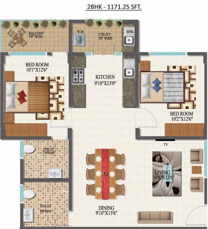 VSPL Vaishnavi Mandara (2BHK+2T (1,171 sq ft) 1171 sq ft)