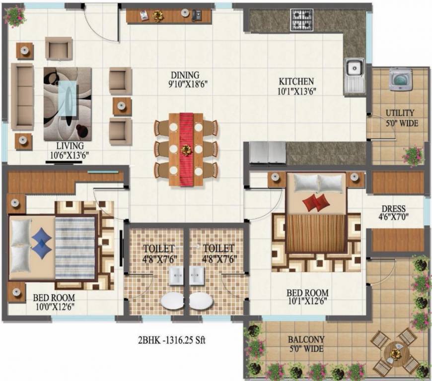 VSPL Vaishnavi Mandara (2BHK+2T (1,316 sq ft) 1316 sq ft)
