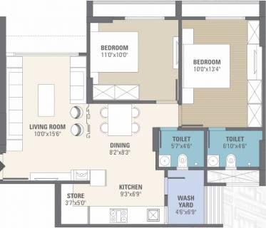 1224 sq ft 2 BHK Floor Plan Image Basil Infracon Skyline