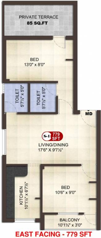 Asset Dev (2BHK+2T (779 sq ft) 779 sq ft)