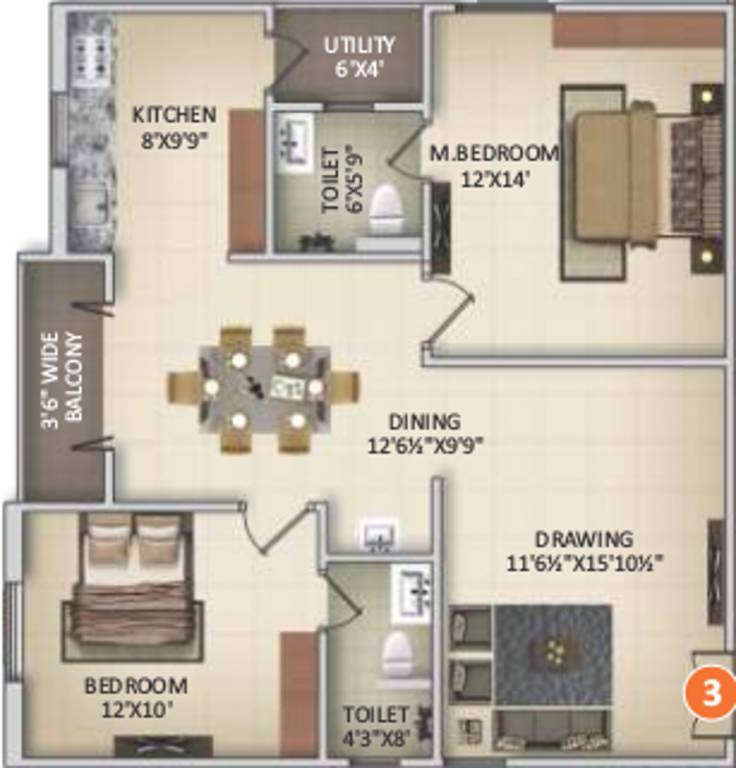 Saanvee Platina Project (2BHK+2T (1,105.02 sq ft) 1105.02 sq ft)