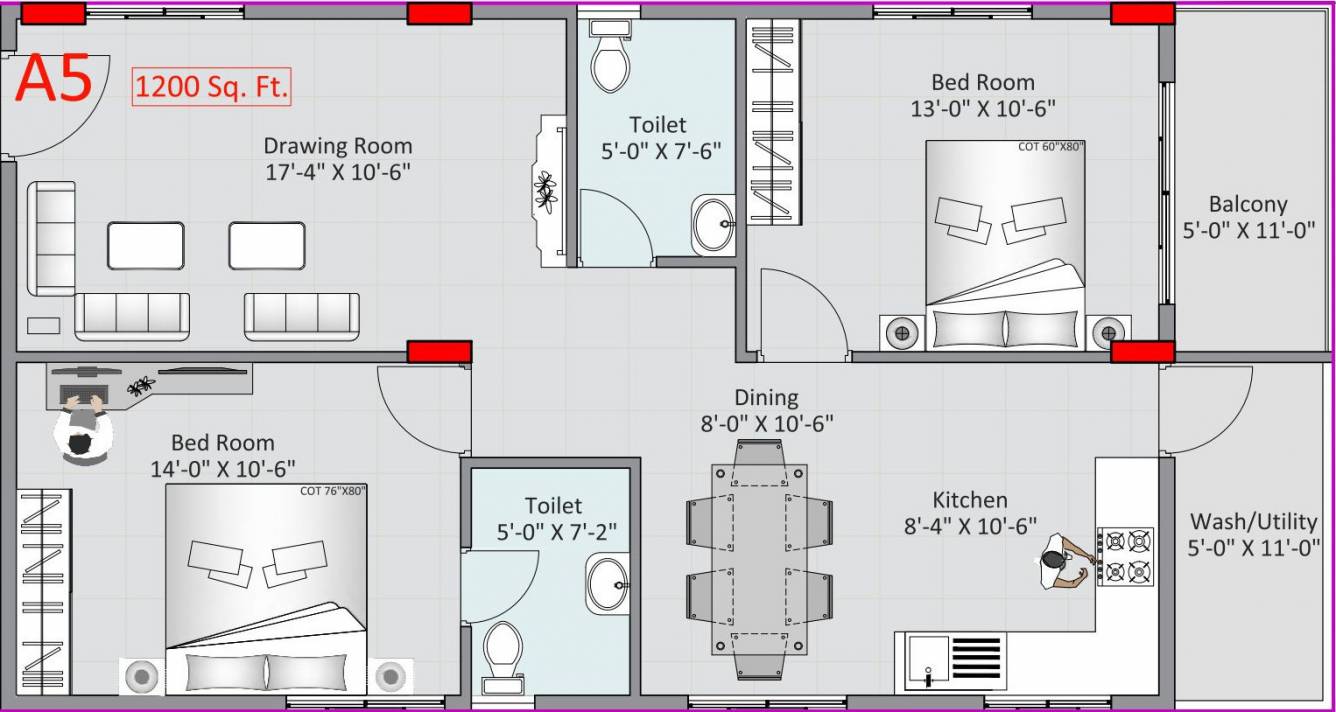 Adithya Lujoso (2BHK+2T (1,200 sq ft) 1200 sq ft)