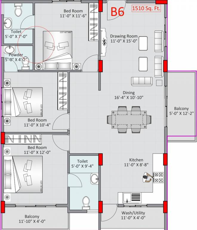 Adithya Lujoso (3BHK+3T (1,510 sq ft) 1510 sq ft)
