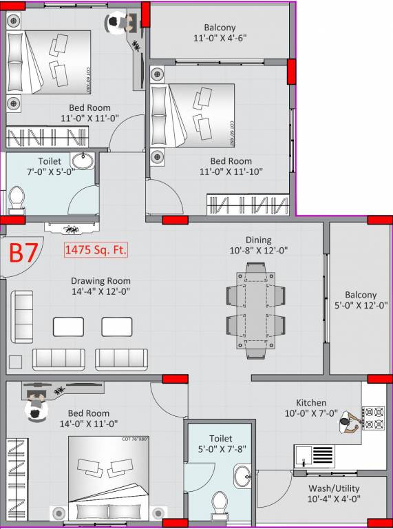 Adithya Lujoso (3BHK+2T (1,475 sq ft) 1475 sq ft)