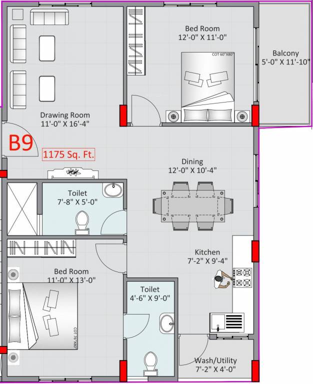 Adithya Lujoso (2BHK+2T (1,175 sq ft) 1175 sq ft)