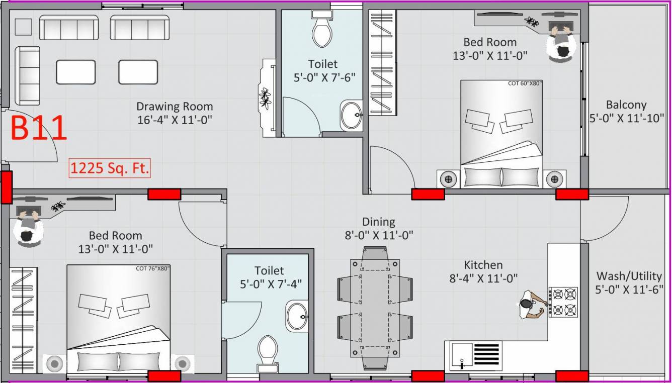 Adithya Lujoso (2BHK+2T (1,225 sq ft) 1225 sq ft)
