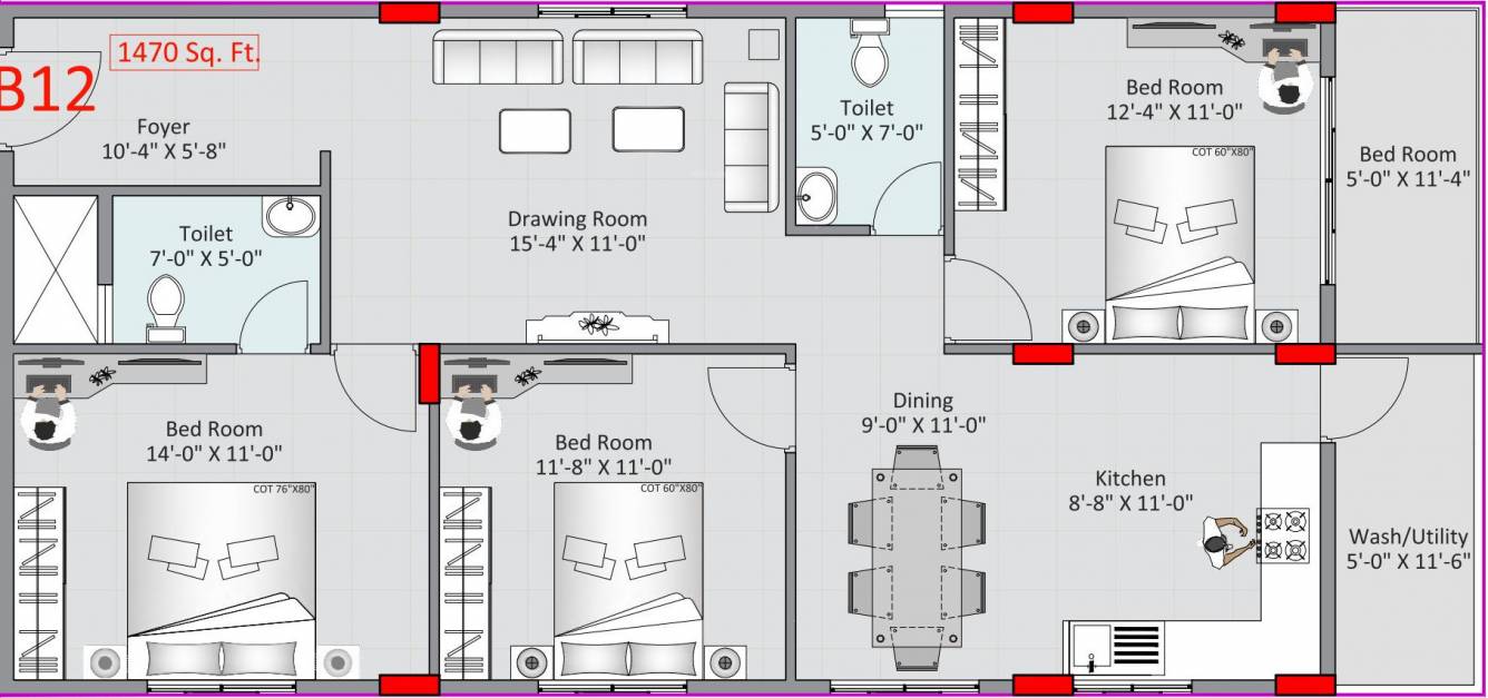 Adithya Lujoso (3BHK+2T (1,470 sq ft) 1470 sq ft)