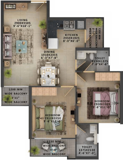 Signature The Millennia II (2BHK+2T (557.586 sq ft) 557.586 sq ft) Signature The Millennia II (2BHK+2T (557.586 sq ft) 557.586 sq ft)