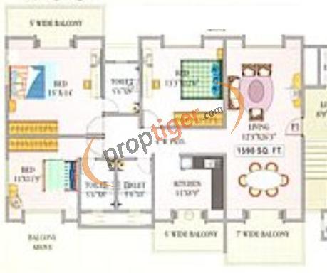 Floor Plan (3BHK+3T) Atul Projects Bella Vista Empress Floor Plan (3BHK+3T)