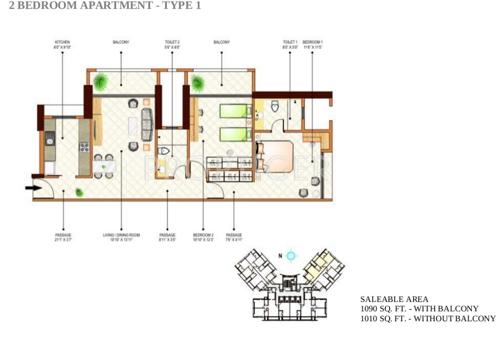 Peninsula Ashok Towers (2BHK+2T (1,090 sq ft) 1090 sq ft)
