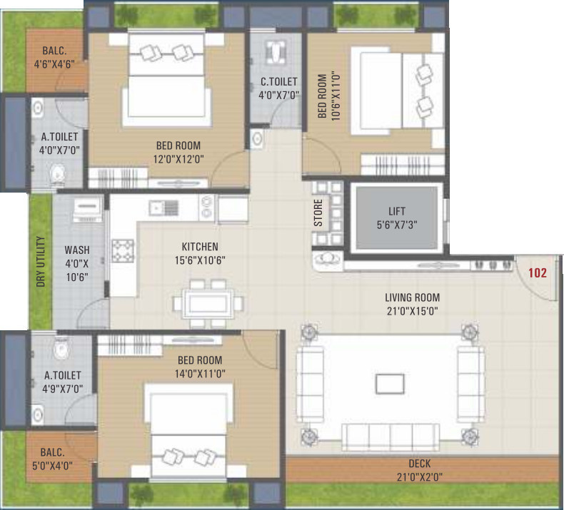 Unity River Ratan (3BHK+3T (1,053.36 sq ft) 1053.36 sq ft) Unity River Ratan (3BHK+3T (1,053.36 sq ft) 1053.36 sq ft)