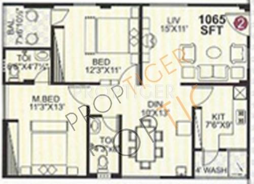 Pujitha Sri Sai Brundavanam (2BHK+2T (1,065 sq ft) 1065 sq ft)