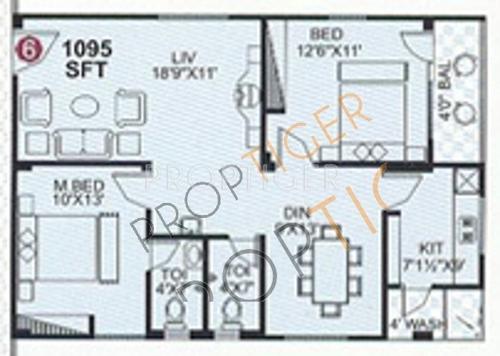 Pujitha Sri Sai Brundavanam (2BHK+2T (1,095 sq ft) 1095 sq ft)