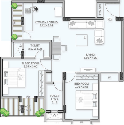 Unity Daisy (2BHK+2T (588.89 sq ft) 588.89 sq ft) Unity Daisy (2BHK+2T (588.89 sq ft) 588.89 sq ft)
