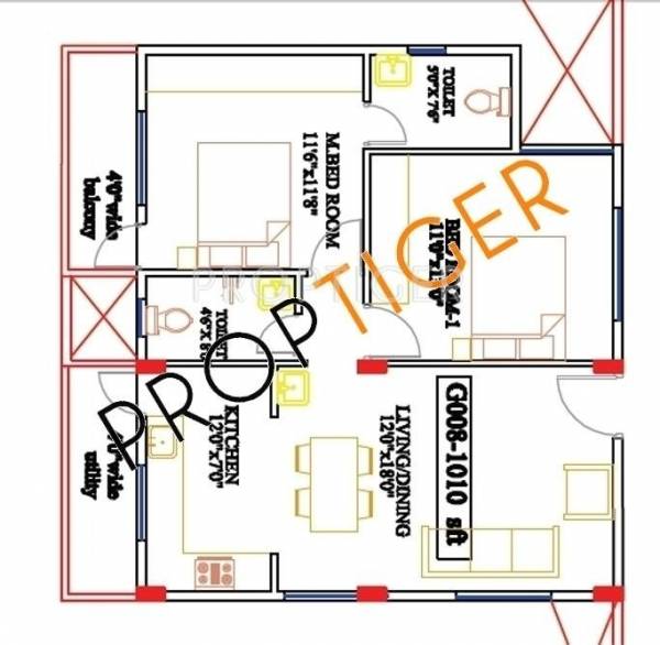 Vascon Fortunaa (2BHK+2T (1,010 sq ft) 1010 sq ft)