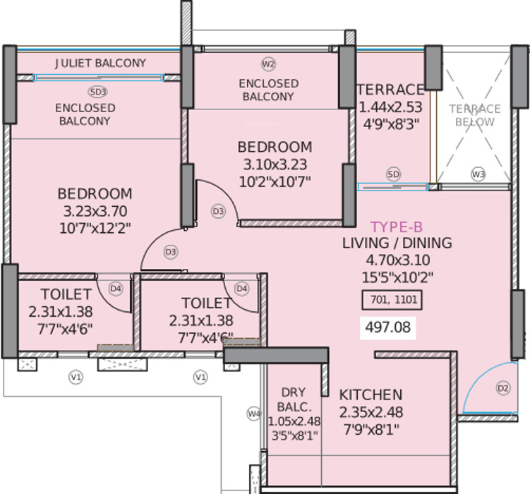 Kohinoor Sapphire (2BHK+2T (497.08 sq ft) 497.08 sq ft) Kohinoor Sapphire (2BHK+2T (497.08 sq ft) 497.08 sq ft)