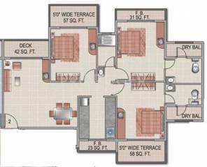 Mahaavir Universal Heritage Floor Plan (3BHK+3T)