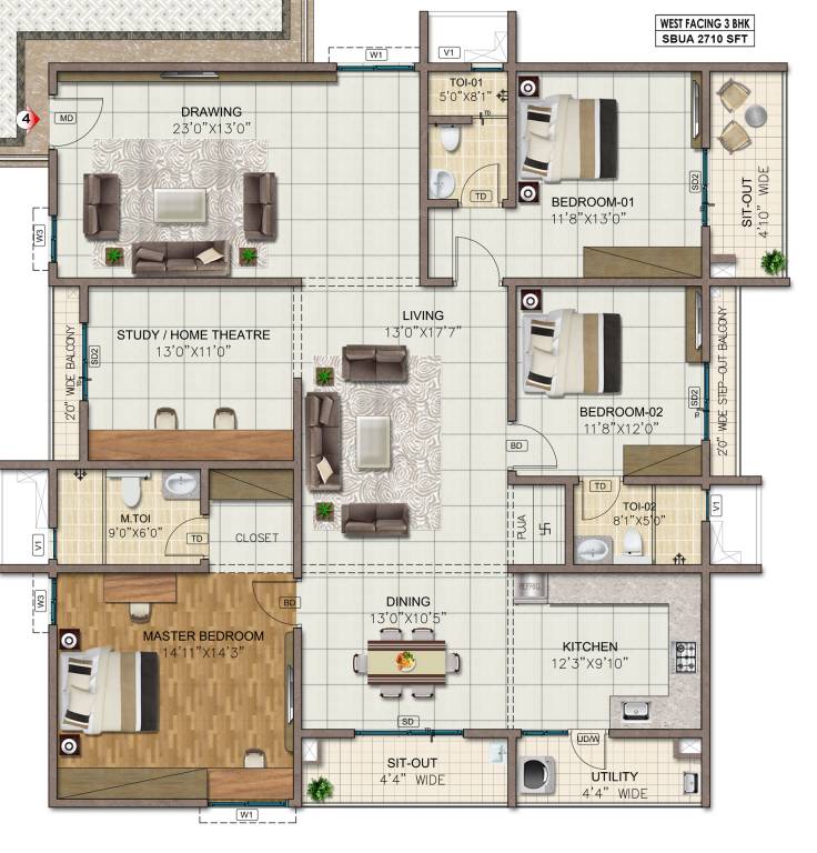 Sumadhura Horizon (3BHK+3T (2,710 sq ft) + Study Room 2710 sq ft) Sumadhura Horizon (3BHK+3T (2,710 sq ft) + Study Room 2710 sq ft)